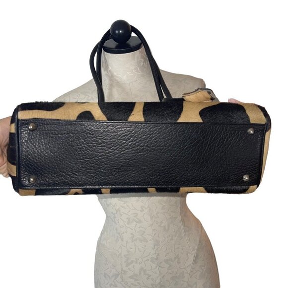 Womens Shoulder HandBag Brown Cowhide Hair Croc Embossed Leather Made In Italy - Picture 3 of 16